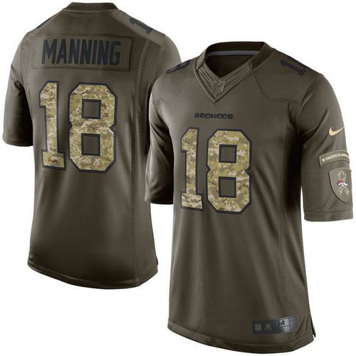 Nike Broncos #18 Peyton Manning Green Youth Stitched NFL Limited Salute to Service Jersey - Click Image to Close